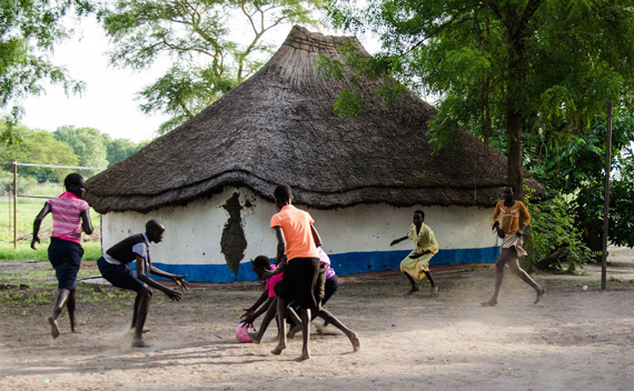 children playing soccer